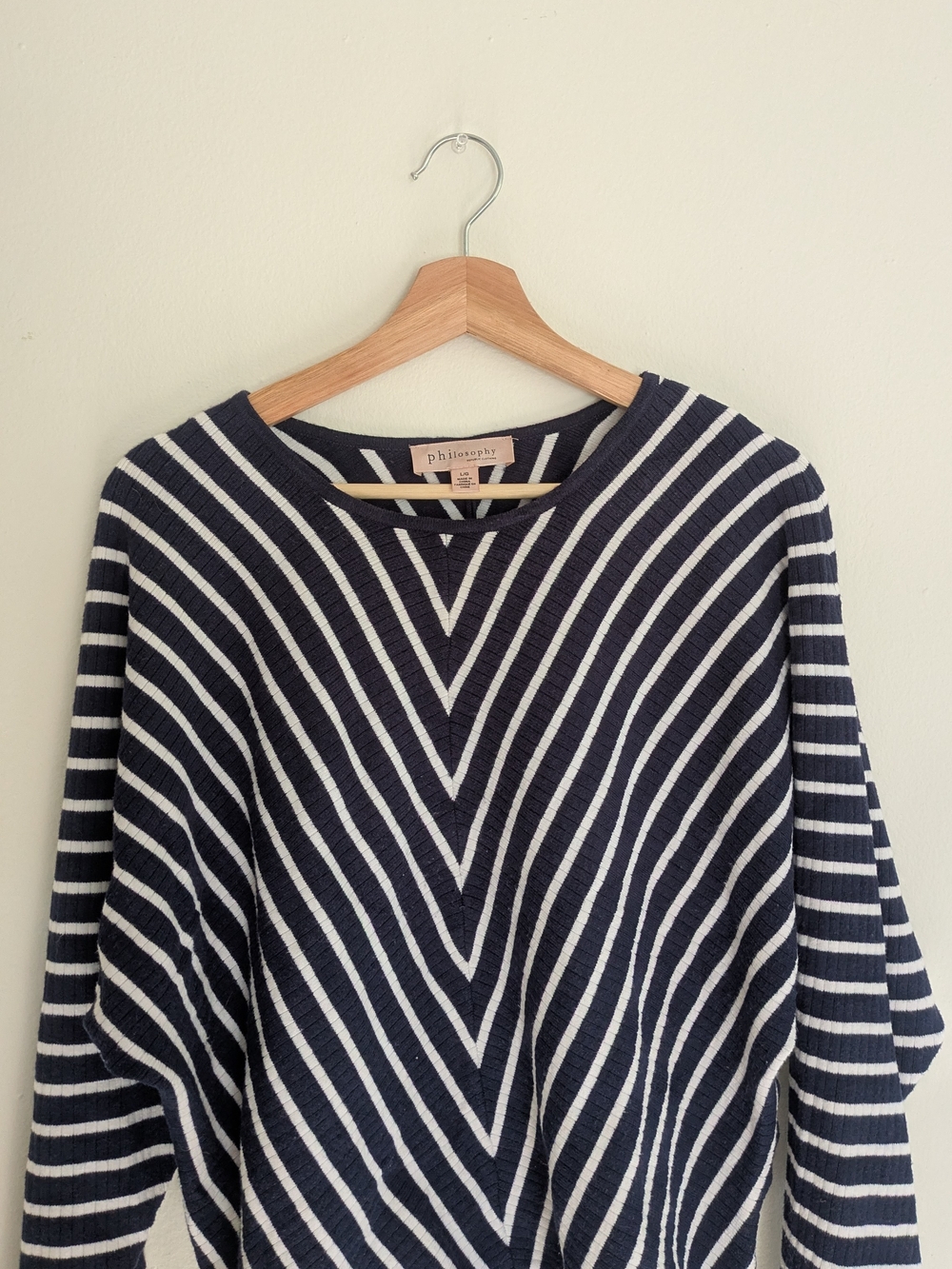 Philosophy Navy and White Striped Crewneck Sweater
